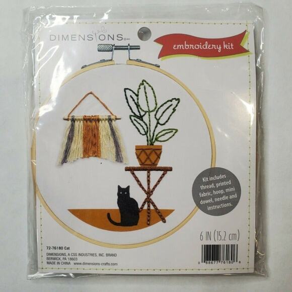 NWB Dimensions Cat and Plant Embroidery Kit with Supplies - Picture 1 of 4